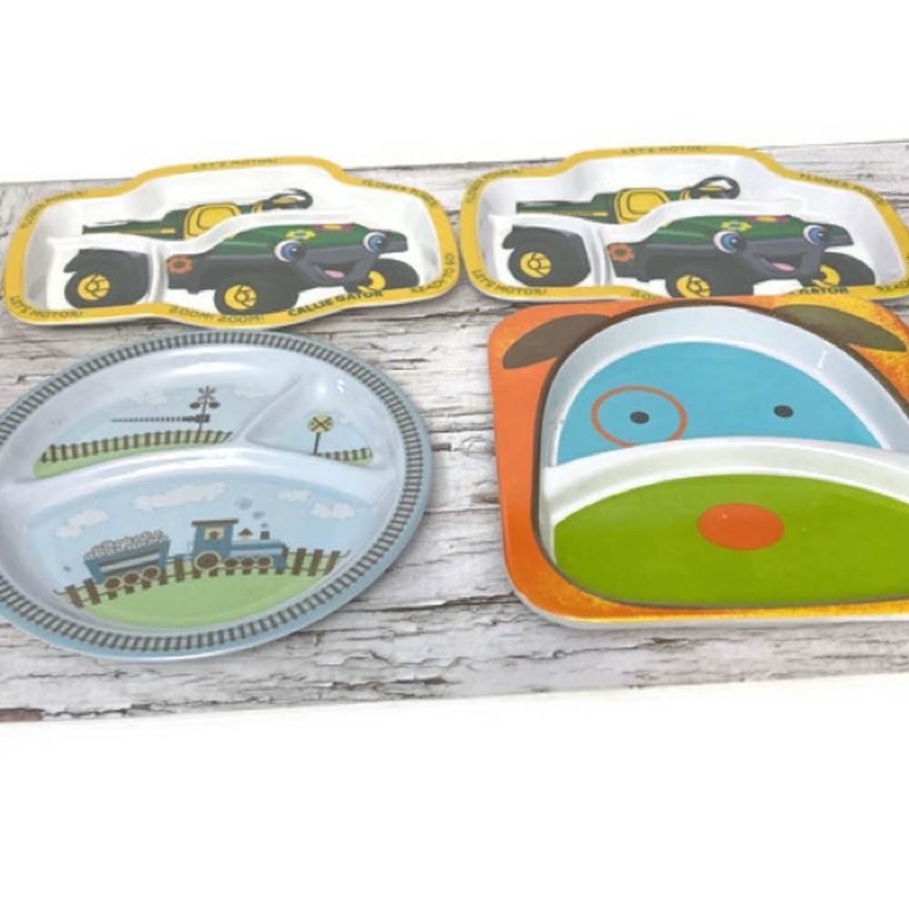 4 x Divided Melamine Plate for Kids Baby Toddler